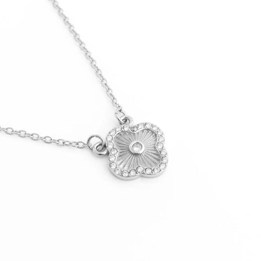 18K Gold PVD Stainless Steel Floral Motif Necklace with Stone- silver studio 