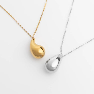 18k Gold PVD Stainless Steel Teardrop Charm Necklace- gold and silver studio 