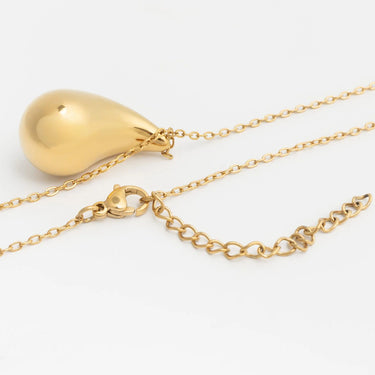 18k Gold PVD Stainless Steel Teardrop Charm Necklace- gold lobster clasp shot 