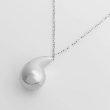 18k Gold PVD Stainless Steel Teardrop Charm Necklace- silver studio
