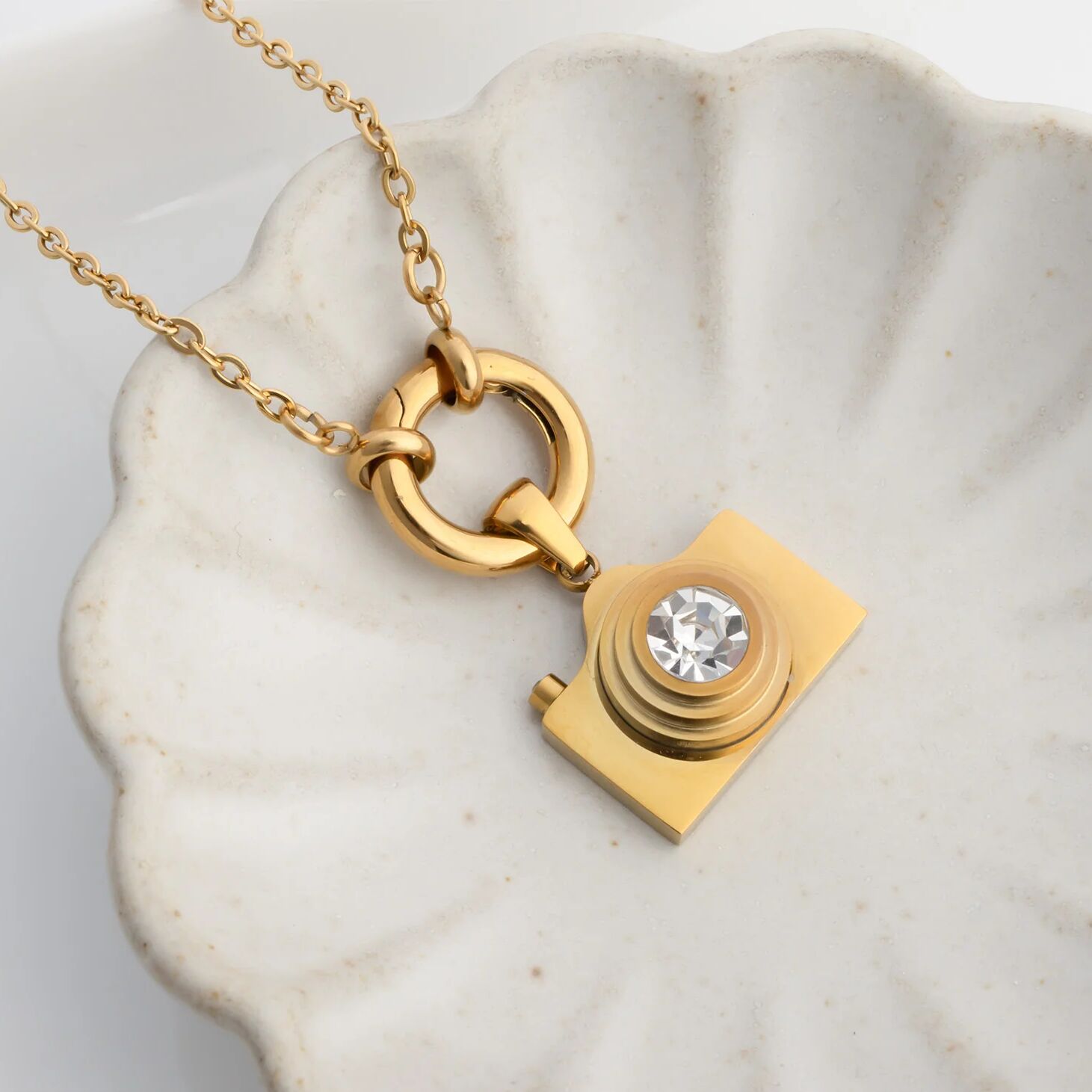 Charm Loop 18K Gold PVD Stainless Steel Loop Chain Charm Holder Necklace / CHN017 ...