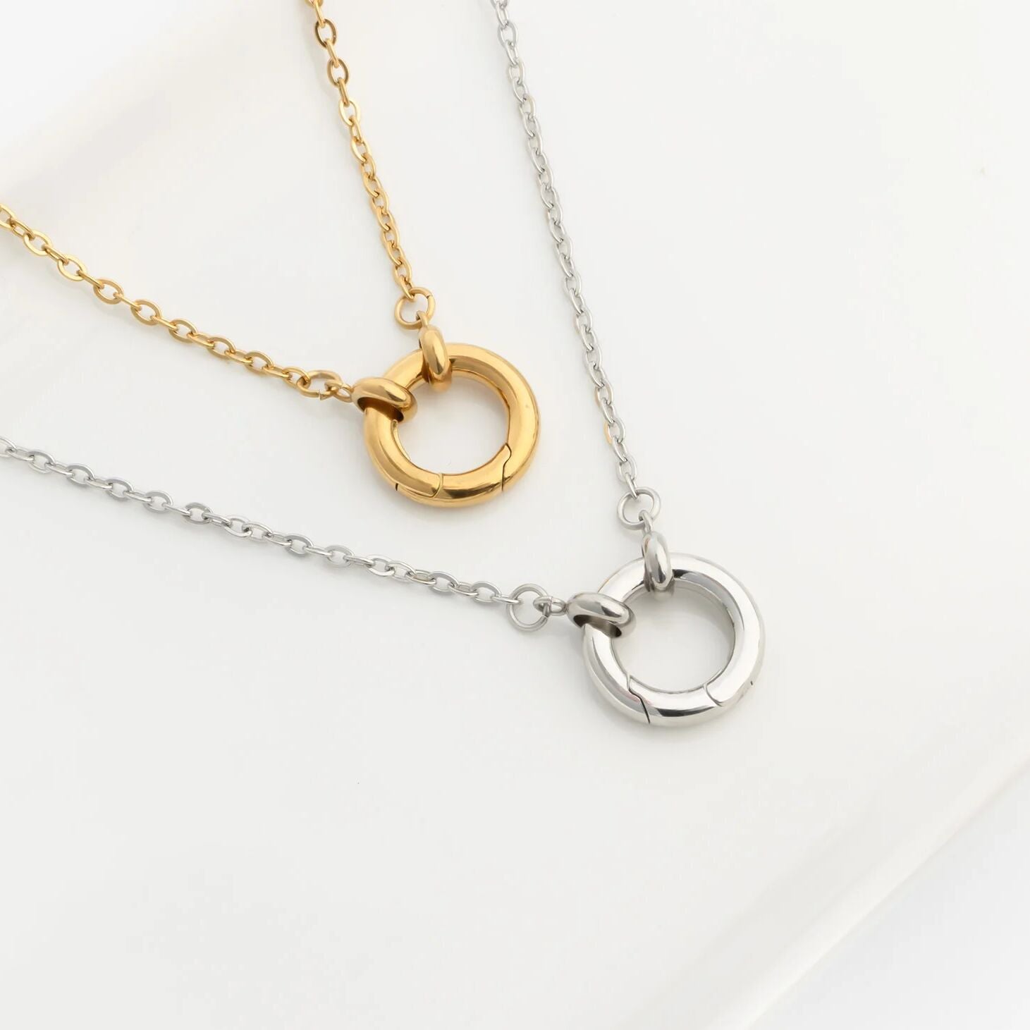 Charm Loop 18K Gold PVD Stainless Steel Loop Chain Charm Holder Necklace / CHN017 ...
