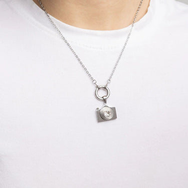 18K Gold PVD Stainless Steel Loop Chain Charm Holder Necklace- silver model 
