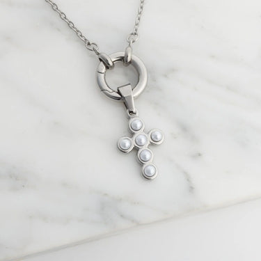 18K Gold PVD Stainless Steel Loop Chain Charm Holder Necklace- silver studio 