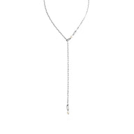 18K Gold PVD Stainless Steel Paperclip Pearl Y Necklace- silver main 