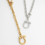 18K Gold PVD Stainless Steel Y Necklace with Horse shoe Carabiner- gold and silver studio 