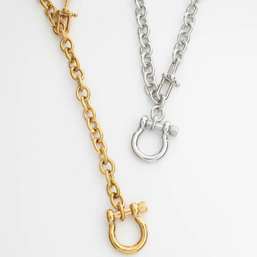 18K Gold PVD Stainless Steel Y Necklace with Horse shoe Carabiner- gold and silver studio 