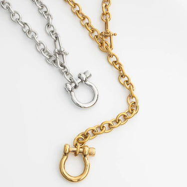 18K Gold PVD Stainless Steel Y Necklace with Horse shoe Carabiner- gold and silver studio 