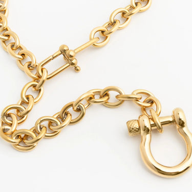 18K Gold PVD Stainless Steel Y Necklace with Horse shoe Carabiner- gold studio 
