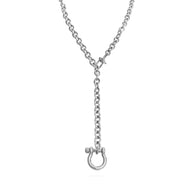18K Gold PVD Stainless Steel Y Necklace with Horse shoe Carabiner- silver main 