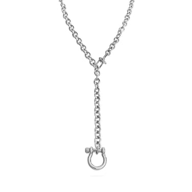 18K Gold PVD Stainless Steel Y Necklace with Horse shoe Carabiner- silver main 