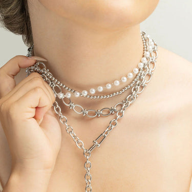 Stainless Steel Round and Bead Chain Necklace- model 