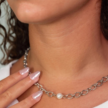 Silver Hammered Oval Split Chain