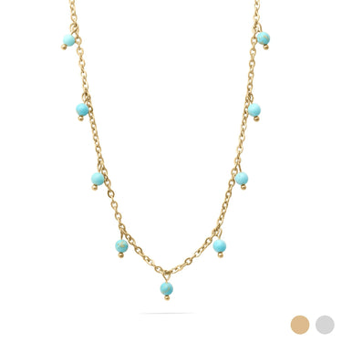 18K Gold PVD Stainless Steel Dangle Turquoise Stone Necklace- main gold 