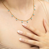 18K Gold PVD Stainless Steel Dangle Turquoise Stone Necklace- gold model 
