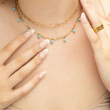 18K Gold PVD Stainless Steel Dangle Turquoise Stone Necklace- gold model 
