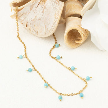 18K Gold PVD Stainless Steel Dangle Turquoise Stone Necklace- gold studio 