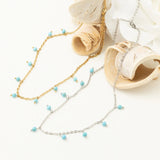 18K Gold PVD Stainless Steel Dangle Turquoise Stone Necklace- gold and silver studio 