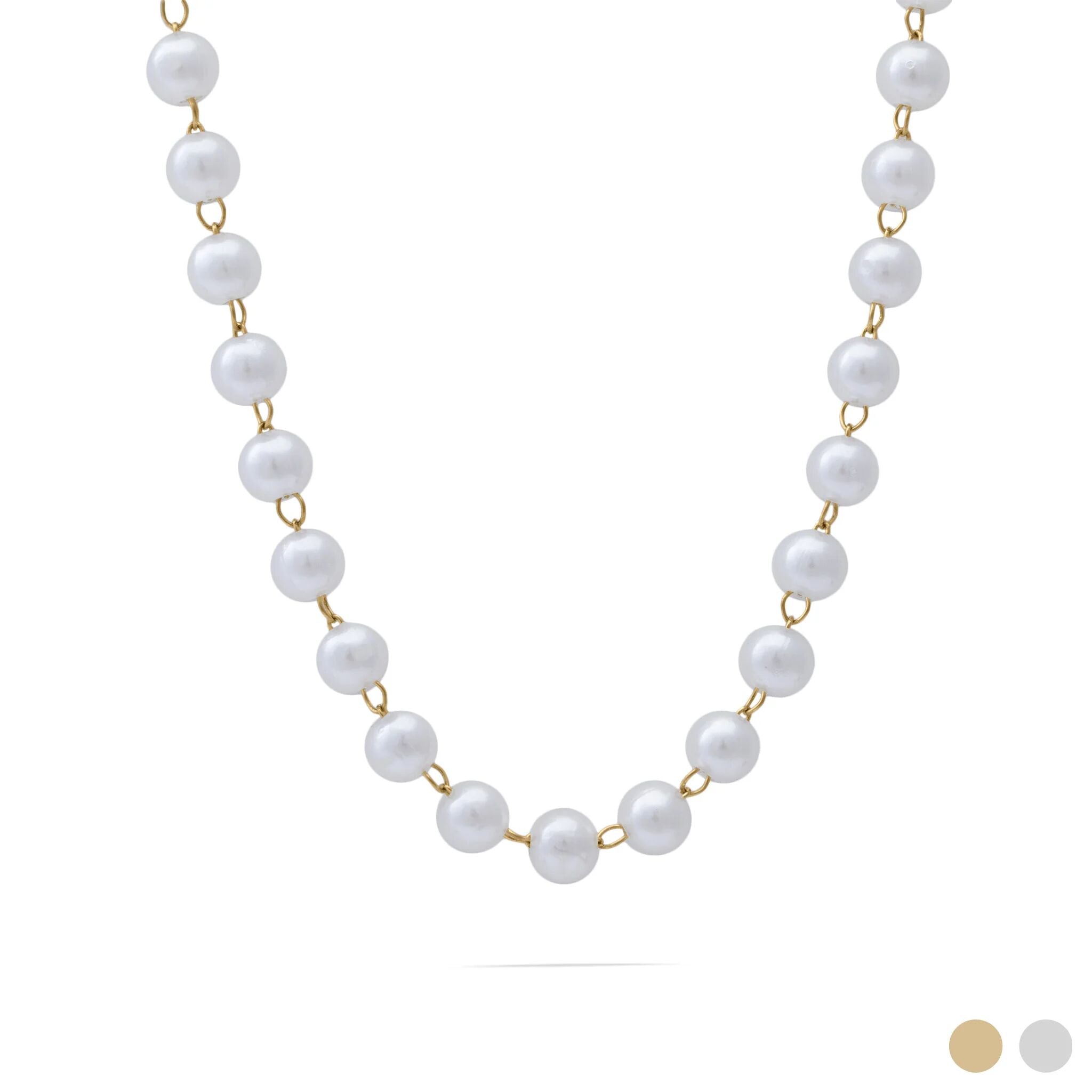 Gold Glass Pearl Beaded Necklace