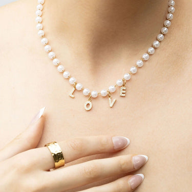 Gold Glass Pearl Beaded Necklace