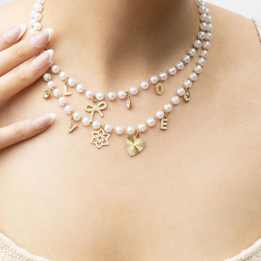 Gold Glass Pearl Beaded Necklace