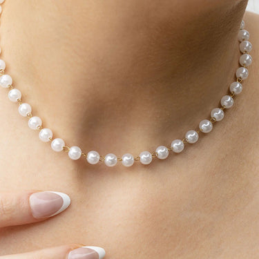 Gold Glass Pearl Beaded Necklace