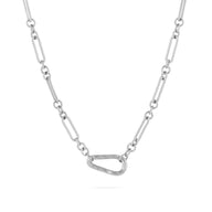 18K Gold Stainless Steel Mixed Link Carabiner Necklace- silver main 