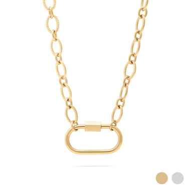 18K Gold PVD Stainless Steel Loop Chain Carabiner Necklace / CHN0192