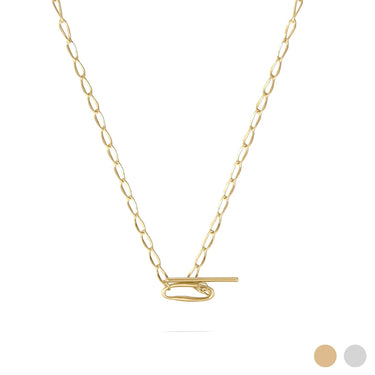18K Gold PVD Stainless Steel Oval Link Toggle Chain Necklace / CHN0193