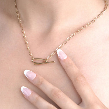18K Gold PVD Stainless Steel Oval Link Toggle Chain Necklace / CHN0193