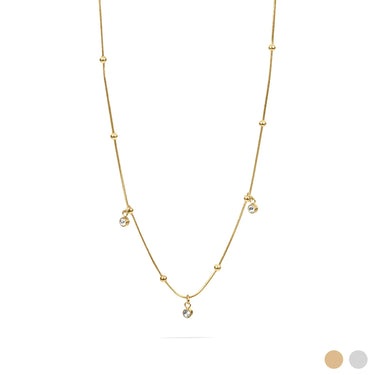 18K Gold PVD Stainless Steel Dangle Stone Necklace- gold main 