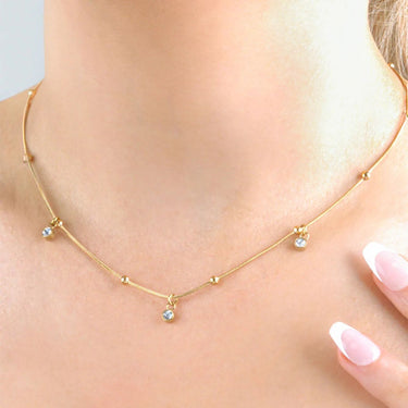 18K Gold PVD Stainless Steel Dangle Stone Necklace- gold model 