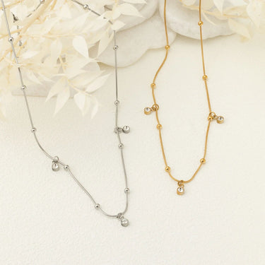 18K Gold PVD Stainless Steel Dangle Stone Necklace- gold and silver studio 