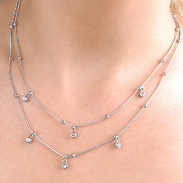 18K Gold PVD Stainless Steel Dangle Stone Necklace- silver model 