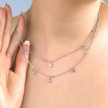 18K Gold PVD Stainless Steel Dangle Stone Necklace- silver model 