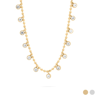 18K Gold PVD Stainless Steal Round Stone Dangle Necklace- gold main 