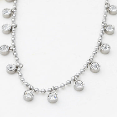 18K Gold PVD Stainless Steal Round Stone Dangle Necklace- silver studio 