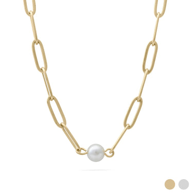 Gold Paperclip Necklace With Pearl 
