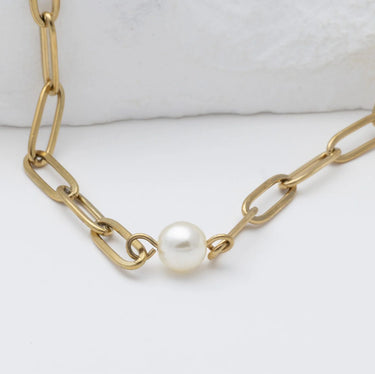 Gold Paperclip Necklace With Pearl 