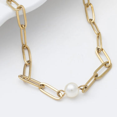 Gold Paperclip Necklace With Pearl 