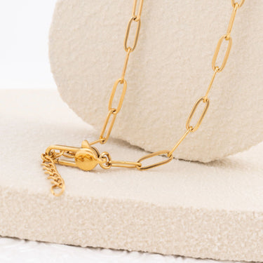 Wholesale jewelry 18K Gold PVD Stainless Steel Lock Paperclip Necklace- gold studio 