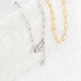 Wholesale jewelry 18K Gold PVD Stainless Steel Lock Paperclip Necklace- stainless and gold studio 