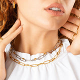 Wholesale jewelry 18K Gold PVD Stainless Steel Knot Paperclip Chain Necklace - gold and mixed metal model 