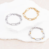 Wholesale jewelry 18K Gold PVD Stainless Steel Knot Paperclip Chain Bracelet - collection shot 