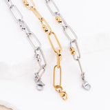 Wholesale jewelry 18K Gold PVD Stainless Steel Knot Paperclip Chain Bracelet - collection shot / clasps 