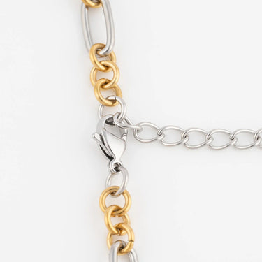 Wholesale jewelry 18K Gold PVD Stainless Steel Long & Short Link Necklace - mixed metal clasp 