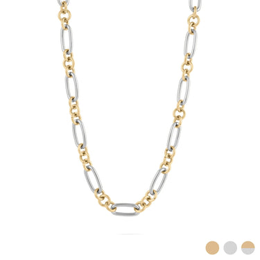 Wholesale jewelry 18K Gold PVD Stainless Steel Long & Short Link Necklace - mixed metal main 