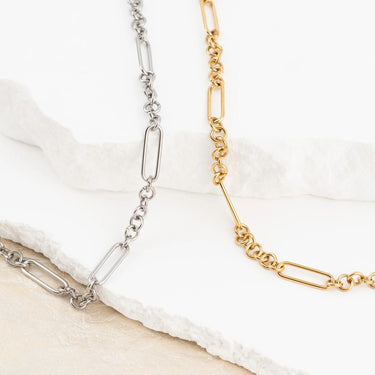Wholesale jewelry 18K Gold PVD Stainless Steel Mixed Chain Necklace - stainless and gold studio