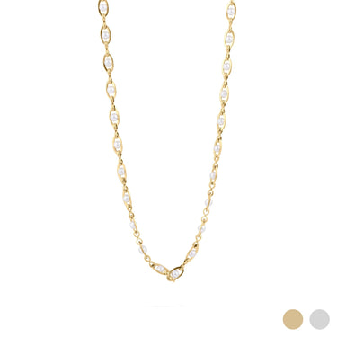Wholesale jewelry 18K Gold PVD Stainless Steel Pearl Chain Necklace - gold main 