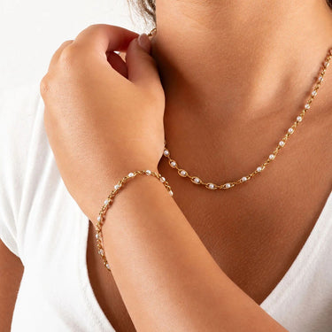 Wholesale jewelry 18K Gold PVD Stainless Steel Pearl Chain Necklace - gold model